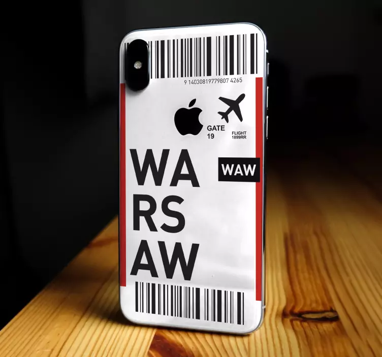 Naklejka na telefon Bilet lotniczy do warszawy - TenStickers