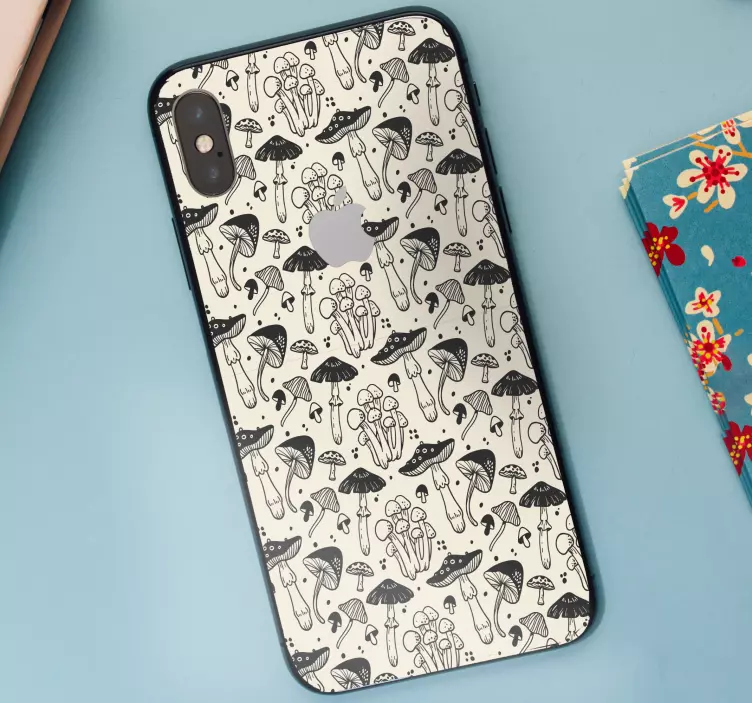 Naklejka na telefon Czarny rysunek grzybów wzór - TenStickers