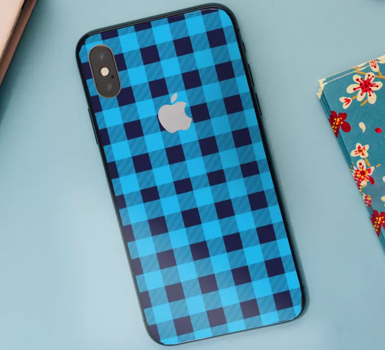 Naklejka na telefon Niebieski wzór kratki w kratę - TenStickers