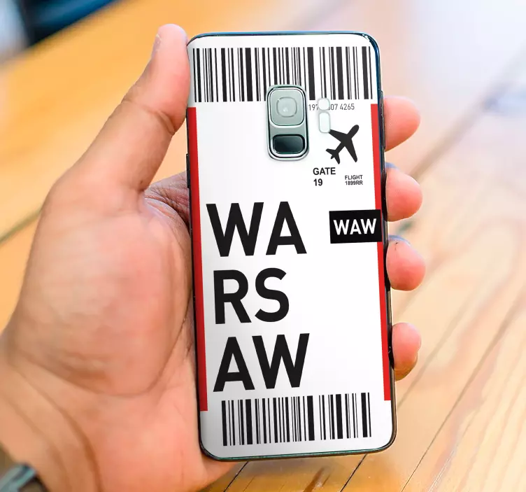 Naklejka na telefon Samsung bilet lotniczy do Warszawy - TenStickers