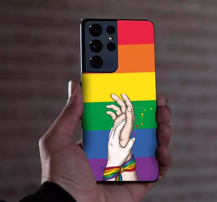 Naklejka na telefon Samsung ręce i tęczowa wstążka lgbt - TenStickers