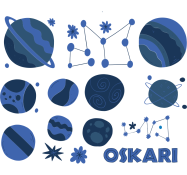 Naklejka na ścianę niebieskie elementy astronomii z nazwą - TenStickers