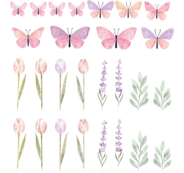 Nalepka na szybę do pokoju dziecka motyle i tulipany - TenStickers