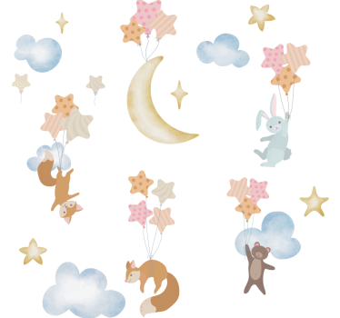 Naklejka na ścianę zwierzęta leśne z balonami - TenStickers