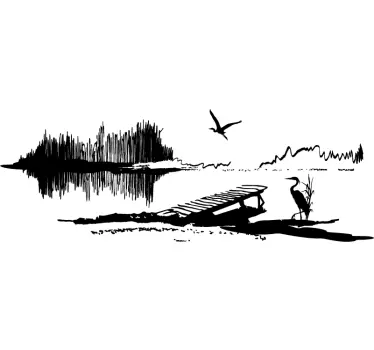 Naklejka na ścianę do salonu natura czapla krajobraz - TenStickers