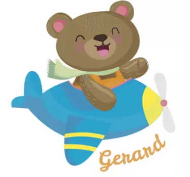 Naklejka personalizowana - Miś w samolocie - TenStickers