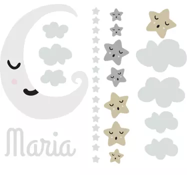 Naklejka na ścianę dla dzieci księżyc gwiazdy chmury - TenStickers