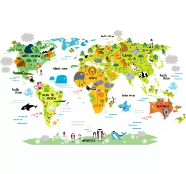 Mapa Świata zwierzęta po angielsku - TenStickers