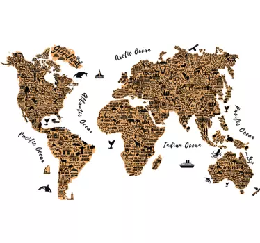 Naklejka na ścianę mapa świata zwierzęta - TenStickers