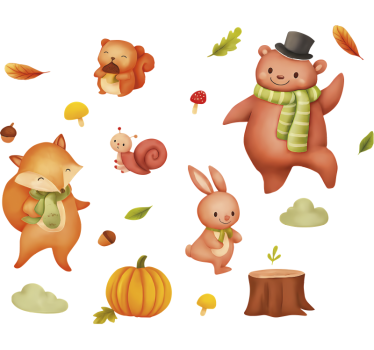 Naklejka na szyby urocze jesienne zwierzęta - TenStickers