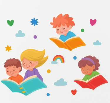 Naklejka na ścianę dla dzieci książki w locie i dzieci - TenStickers