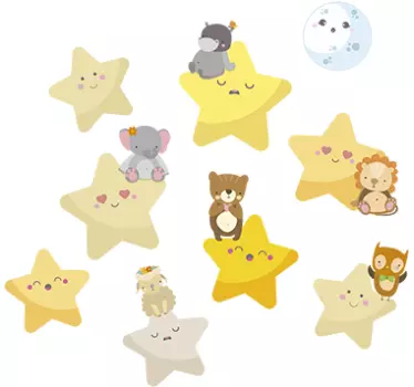 Naklejki na ścianę dla dzieci zwierzątka na gwiazdkach - TenStickers