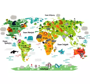Naklejka na ścianę dla dzieci kolorowa mapa świata - TenStickers