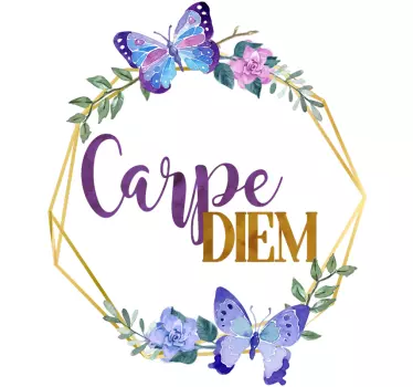 Naklejka "Carpe Diem" w kwiatowej ramce - TenStickers