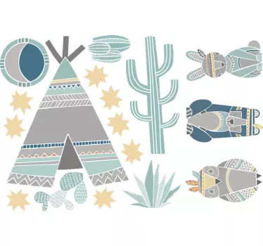 Naklejka na ścianę dla dzieci z zwierzątka indianie i tipi - TenStickers