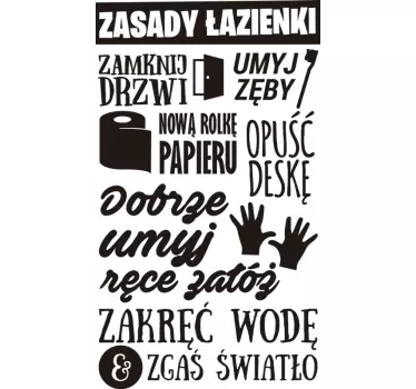 Naklejka do łazienki do domu napis zasady łazienki - TenStickers