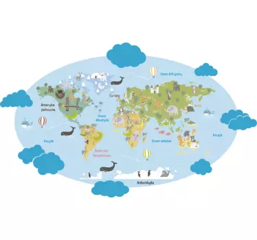 Naklejka na ścianę dla dzieci błękitna mapa świata - TenStickers
