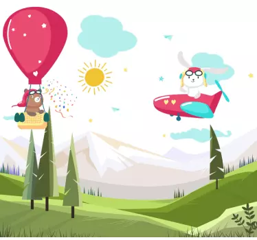 Naklejka królik i miś w powietrzu - TenStickers