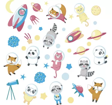 Naklejka na okno zwierzęta w kosmosie - TenStickers