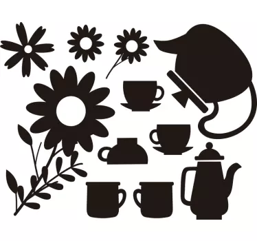 Naklejka na okno czajniczki i kubki - TenStickers