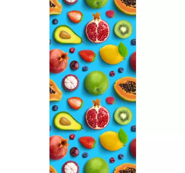 Okleina na lodówkę owoce na niebieskim tle - TenStickers