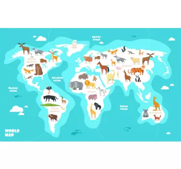 Naklejka niebieska mapa świata dla dzieci - TenStickers