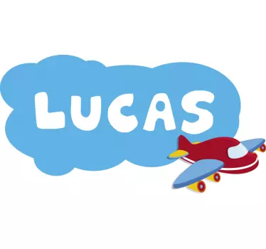 Naklejka z imieniem na chmurce i samolot - TenStickers