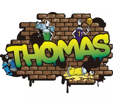 Naklejka z imieniem graffiti i ceglane tło - TenStickers