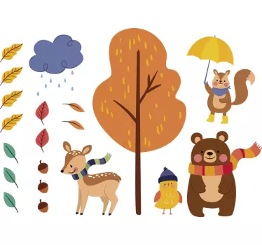 Naklejka jesień zwierzątka leśne - TenStickers