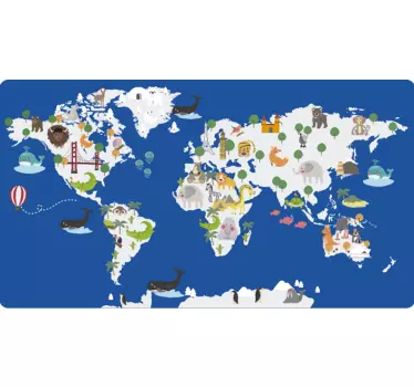 Naklejka mapa świata ze zwierzętami - TenStickers
