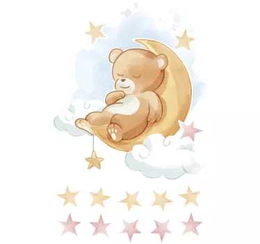 Naklejka na ścianę z misiem i księżycem - TenStickers