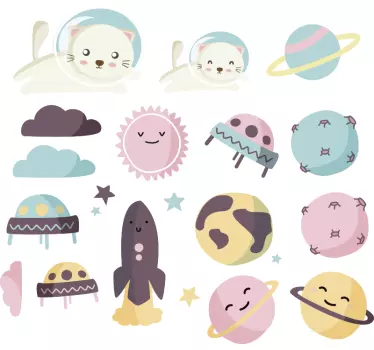Naklejka dla dzieci astronauci w kosmosie - TenStickers