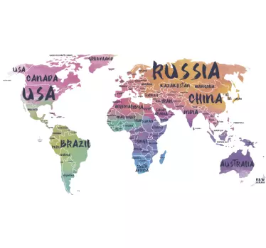 Naklejka mapa świata z podpisami - TenStickers