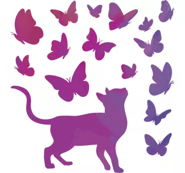 Naklejka kot patrzący na motyle - TenStickers