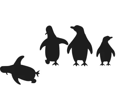 Naklejka na drzwi skaczące pingwiny - TenStickers