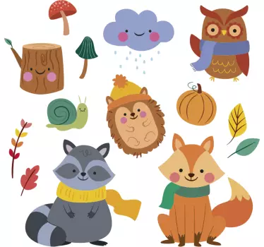 Naklejka jesienne kwiaty i zwierzęta - TenStickers