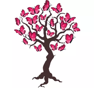 Naklejka na ścianę drzewo pełne różowych motyli - TenStickers