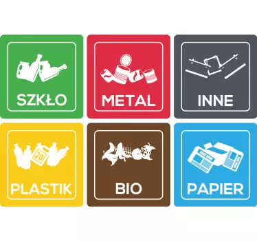 Naklejki na śmietniki kolorowy recykling - TenStickers
