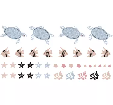Naklejka na ścianę zwierzęta żółwie i ryby pod wodą - TenStickers