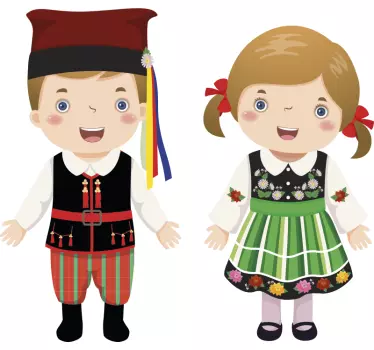 Naklejka ścienna dla dzieci Polskie stroje ludowe - TenStickers