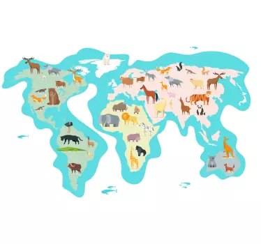 Mapa świata na ścianę nordic z fauną - TenStickers