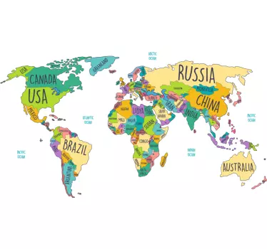 Naklejka na ścianę Polityczna mapa świata - TenStickers
