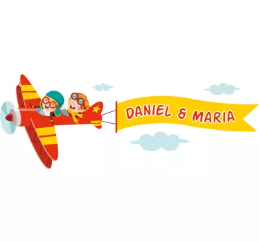 Naklejka ścienna Dzieci w samolocie z imieniem - TenStickers