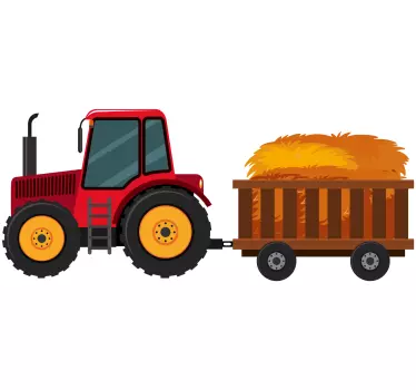 Naklejka na ścianę dla dzieci Traktor z sianem w wózku - TenStickers