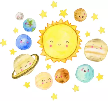 Naklejka kosmos na ścianę Urocze malowane planety - TenStickers