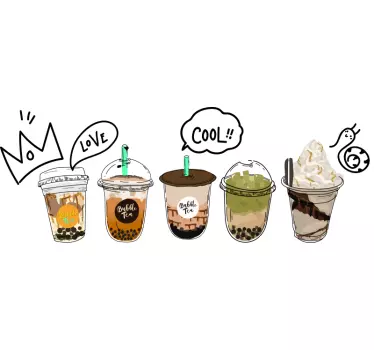 Naklejka na ścianę kolekcja bubble tea pearl milk coffee - TenStickers