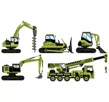 Naklejka ścienna zabawki Zielony traktor i buldożery - TenStickers