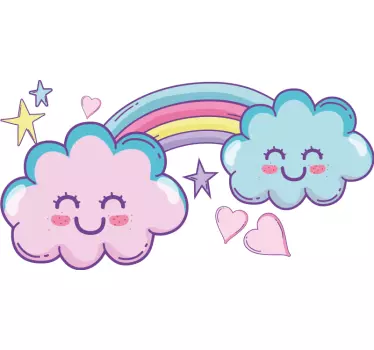 Naklejka na ścianę dla dzieci uśmiechnięte chmury tęcza - TenStickers