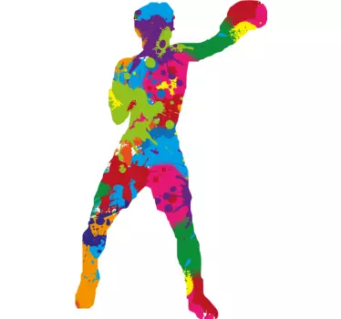 Naklejka na ścianę sport kolorowa sylwetka boksera - TenStickers