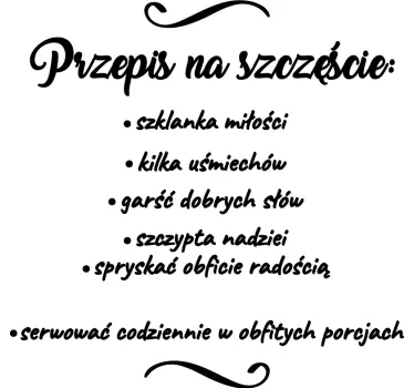 Naklejka na ścianę do kuchni cytat Przepis na szczęście - TenStickers